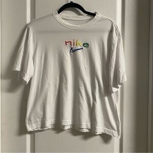 Nike White T-Shirt with Rainbow Embroidered Logo